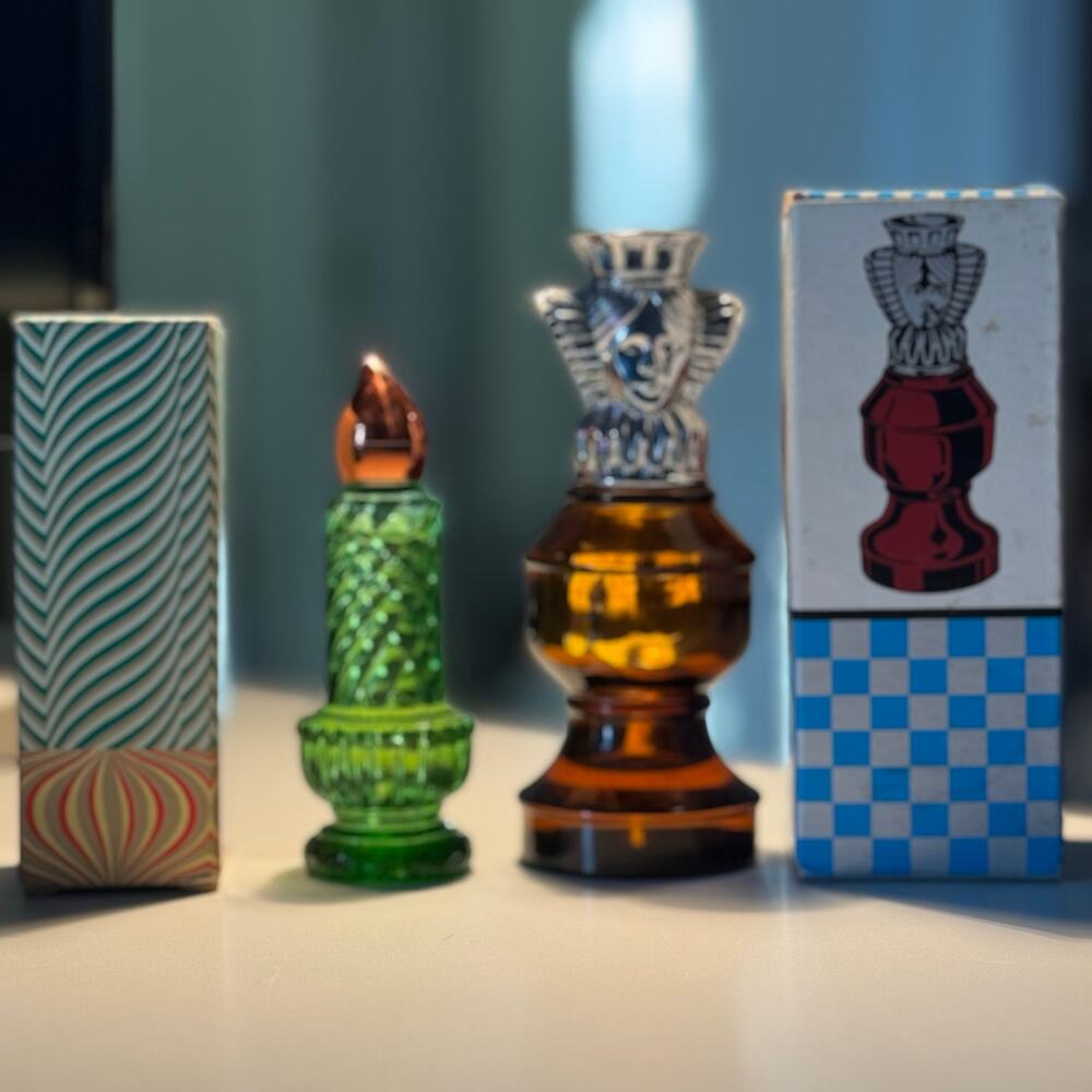 VINTAGE Avon | set of 2 | The Queen & Christmas Candle glass cologne bottles